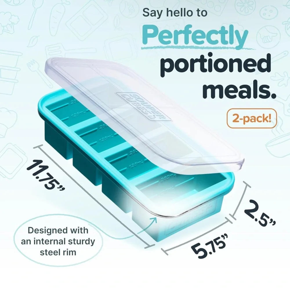 Blue Food Storage Tray with Lid - Flexible Silicone Portions - Picture 3 of 7
